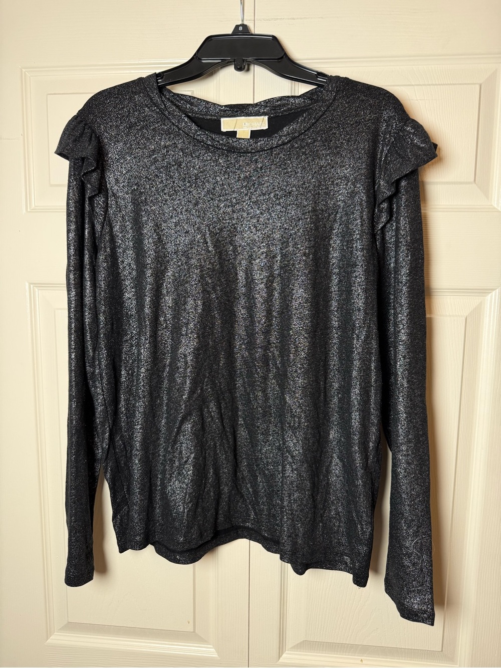 Michael Kors Women's Ruffle Top Black Shimmer
